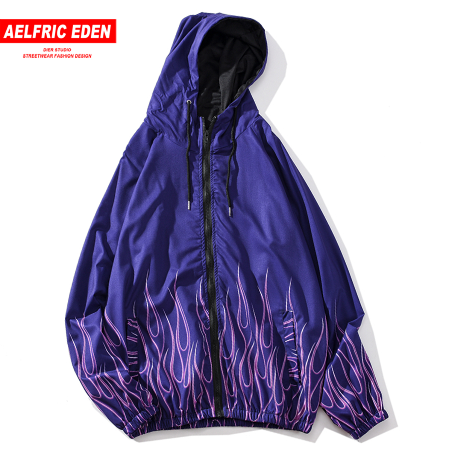 

Aelfric Eden Flame Printed Hooded Jacket Coat Autumn Fashion Harajuku Streetwear Oversized Male Coats Casual Cotton Outwear Tops LJ201013, Red