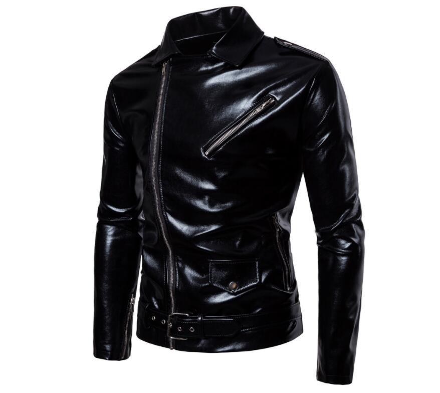 

Bright leather men' wear 2020 Men Autumn Winter Vintage Motorcycle Jackets Outwears Multi Zipper Faux Leather Jacket Tops Coat, Black