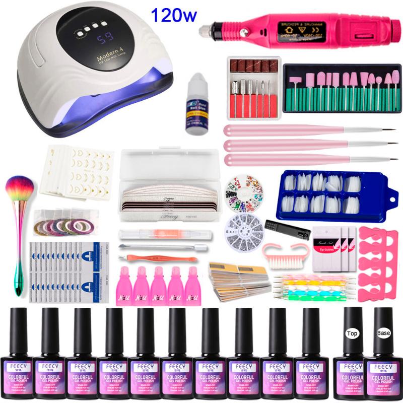 

Nail Set UV LED Lamp 168W / 120W Dryer for Manicure Nail Gel Polish Varnish Kit Soak Off Base Top Coat Files Kit Drill Bits