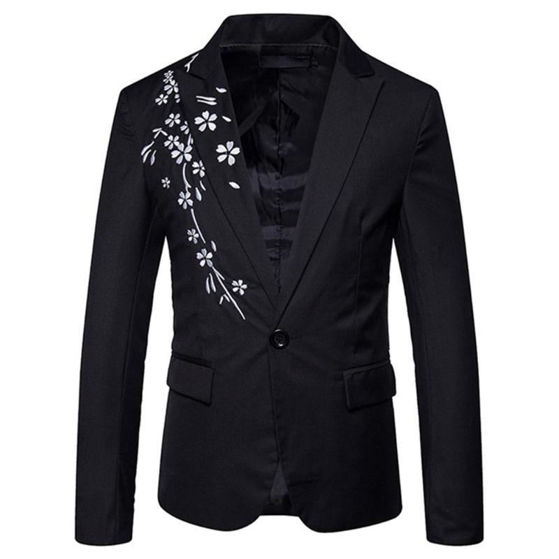 

MISSKY Men Fashion Lapels Design Jackets Leisure Embroidery Suit Coat One Button Placket Tops, Black