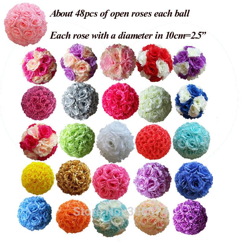 

Fast EMS 10pcs 10" Wedding Flower Ball Table Centerpiece Decor Wall Hanging Kissing Ball Artificial Silk Rose Pomander Flore, Color 6