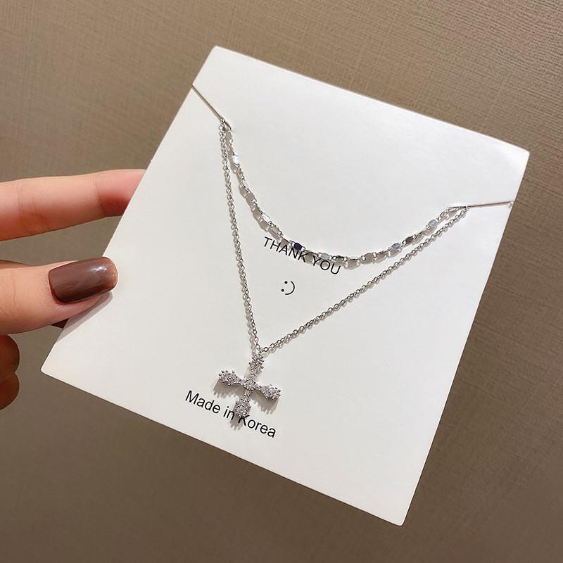 

Inssiny Double Layer Crystal Zircon Cross Pendants Chain Necklaces Simple Women Clavicle Chain Choker Collares Jewelry