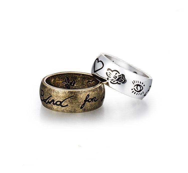 

New Retro Couple Rings Heart Eye Birds Flowers Letter Ring For Women Men Engraved Blind for Love Valentine's Day Gift1
