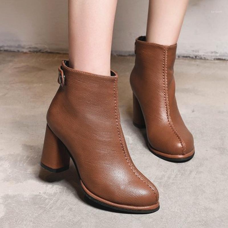 

Women High Heel Boots Winter Plush Warm Ankle Boots Comfortable PU Ladies Shoes Zippers Women Pumps botas mujer1, Beige