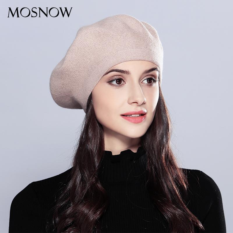

Winter Beret Hat For Women Clearance Knitted Berets Cap Female Classic Solid High Quality Pure Wool Cashmere Lady Fashion Bonnet, Black