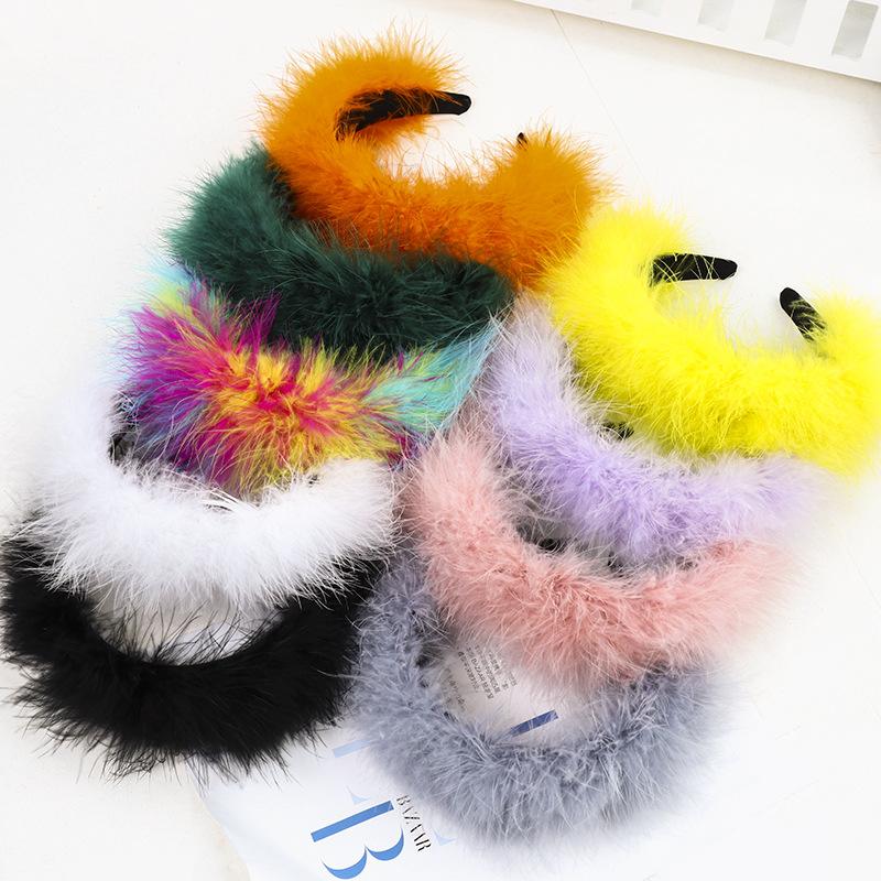 

Fashion women hair accessories plush headbands wide brim feather headband girl Christmas creative face wash hair band headwear
