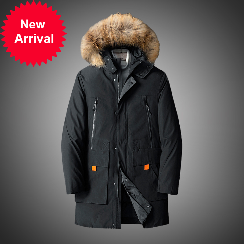 

Lbl new winter coat of men with parka 2020 thick hot windbreaker solid hood leather collar long male jacket, Th933 dark green
