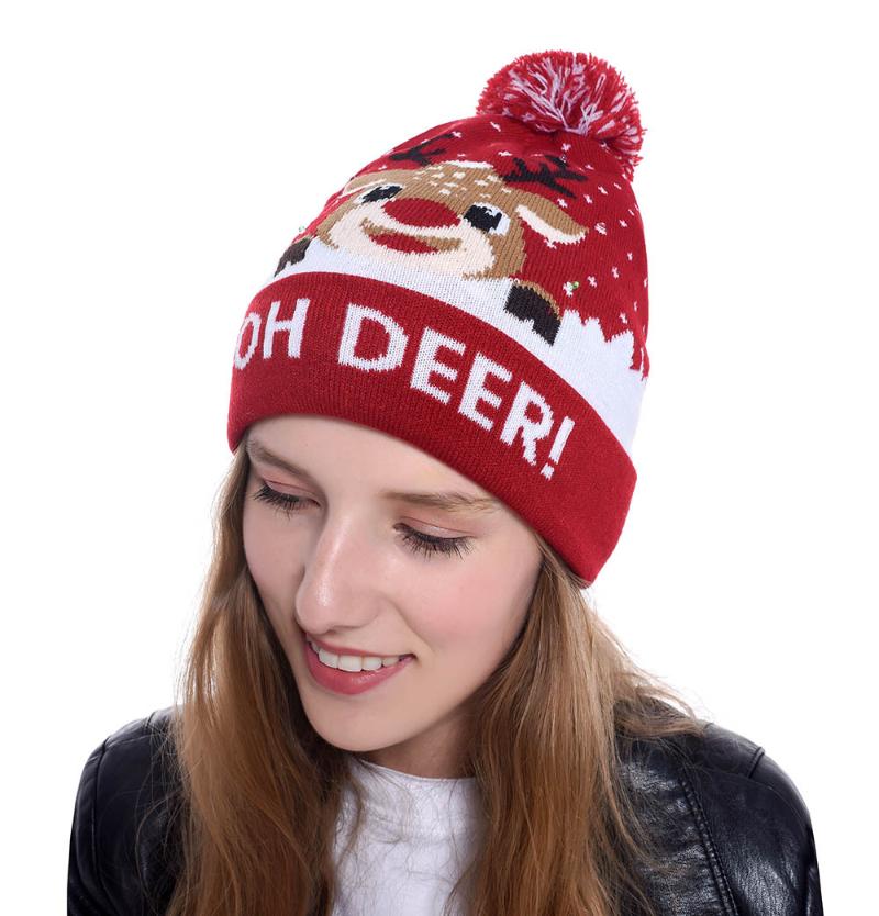 

Christmas Jacquard Hat Christmas Accessories Outdoor Sport Cap Knitted Hat Women, 5 green lighting chain