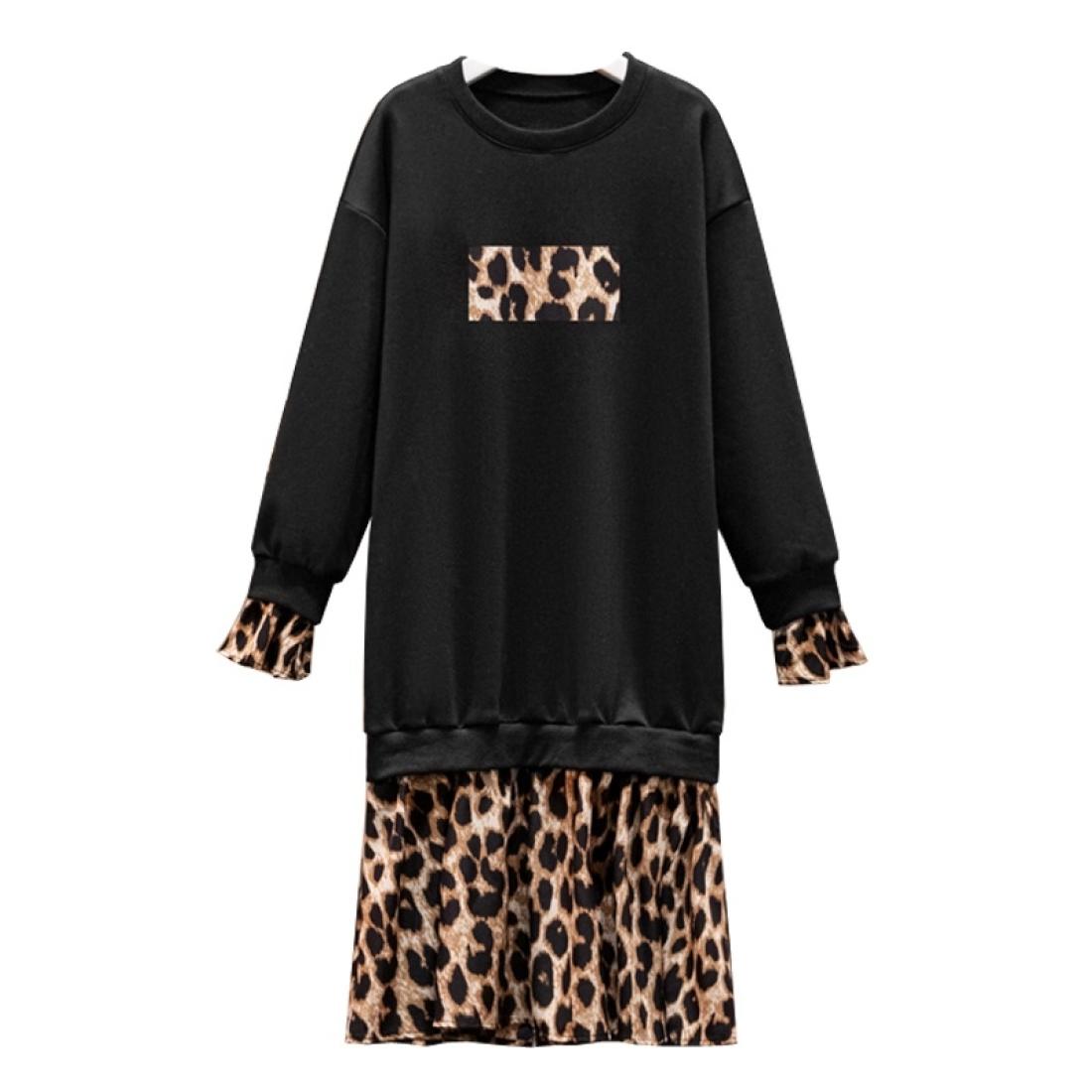 

Leopard Texture Stitching Plus Velvet Long-sleeved Sweater Dress