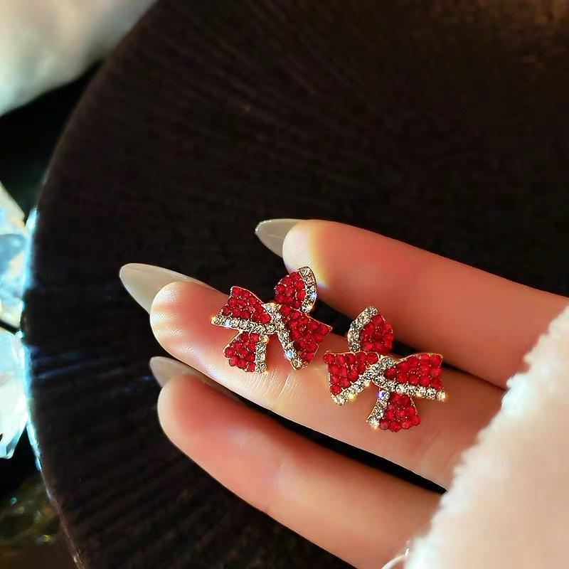 

Women Trendy Creative Crystal Animal Stud Earrings Lucky Red Bow Earrings Korean Bow Knot 2020 Female Party Jewelry