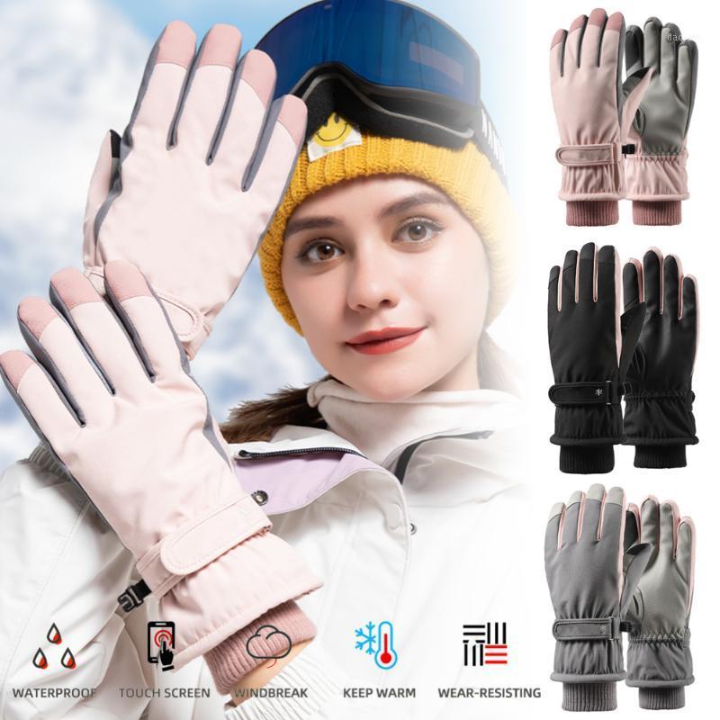 

Extra Thick Men Women 2-IN-1 Mittens Ski Gloves Snowboard Snow Winter Sports Warm Waterproof Windproof Skiing Faux Leather1, Pink