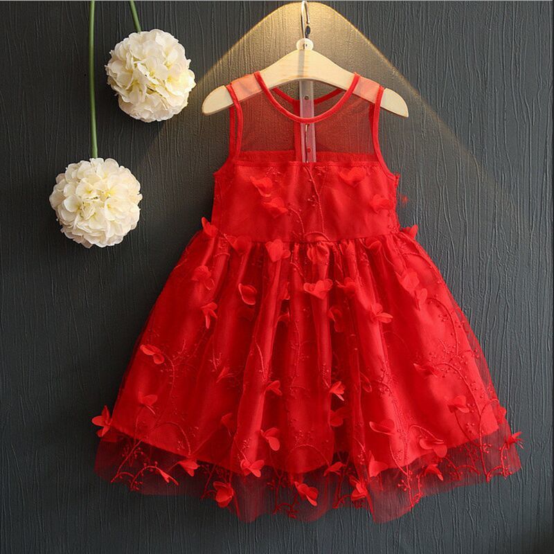 

2021 New Summer Kids Es for Casual Wear Girl Children Clothing Lace Baby Girls Clothes Ball Gown 2-6y Lbfc, Red