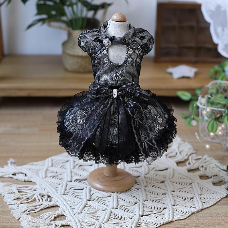 

Free Shipping Handmade Dog Clothes Dog Dress Black Lace Puff Sleeve Court Style Evening Party Pet Cats Outfit Poodle Maltese