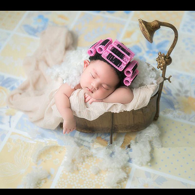 

newborn photography prop Perm rods cap+electric hair drier+comb+mirror+lipstick+slipper set limited edition photography prop
