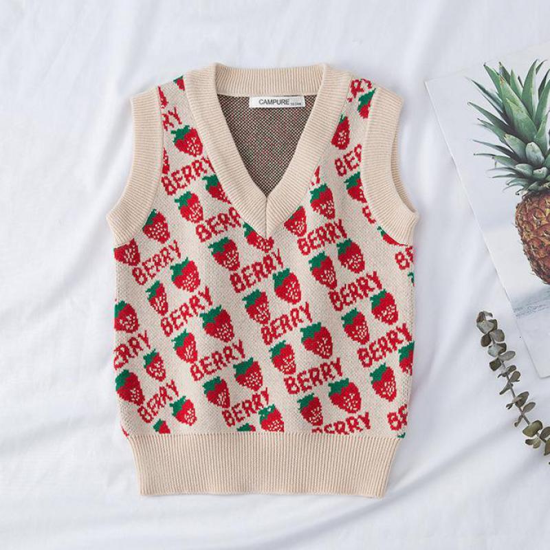 

2021 New 1-7t Autumn Cotton Knit Cardigan Baby Boys Sleeveless Sweater Kids Knitted Vest Strawberry Print Girls Sweaters Tnt6, 20029