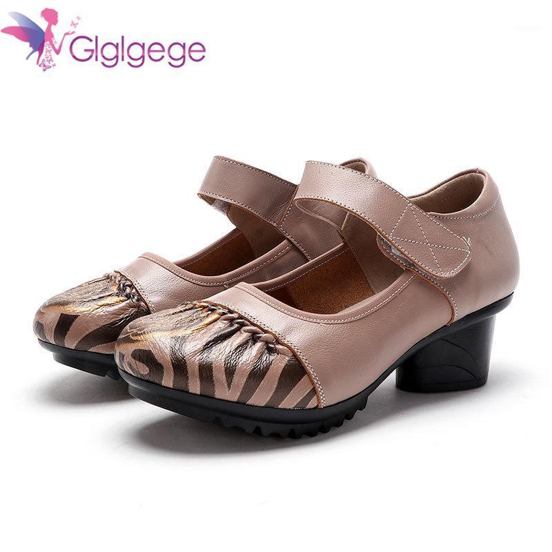 

GLGLGE Bohemian Vintage Style Women Pumps Shoes Ladies Spring Summer Genuine Leather Mary Janes New Women Shoes Block High Heels1, Ga00501-black