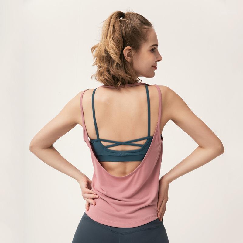 

2020 Summer New Breathable Solid Color Backless SexyYoga Clothes Sling Running Vest Ladies Fitness Women Yoga Top Sports Shirt1, Black