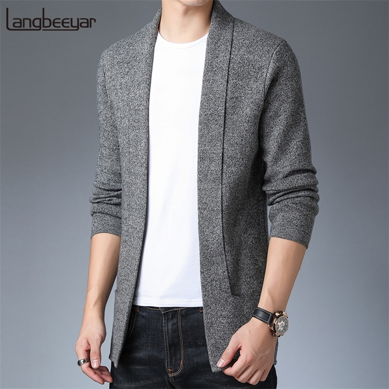 

Top Grade New Fashion Sweaters Men's Cardigan Coat Long Slim Fit Jumpers Knitwear Autumn Korean Style Casual Men Clothes 201105, Black