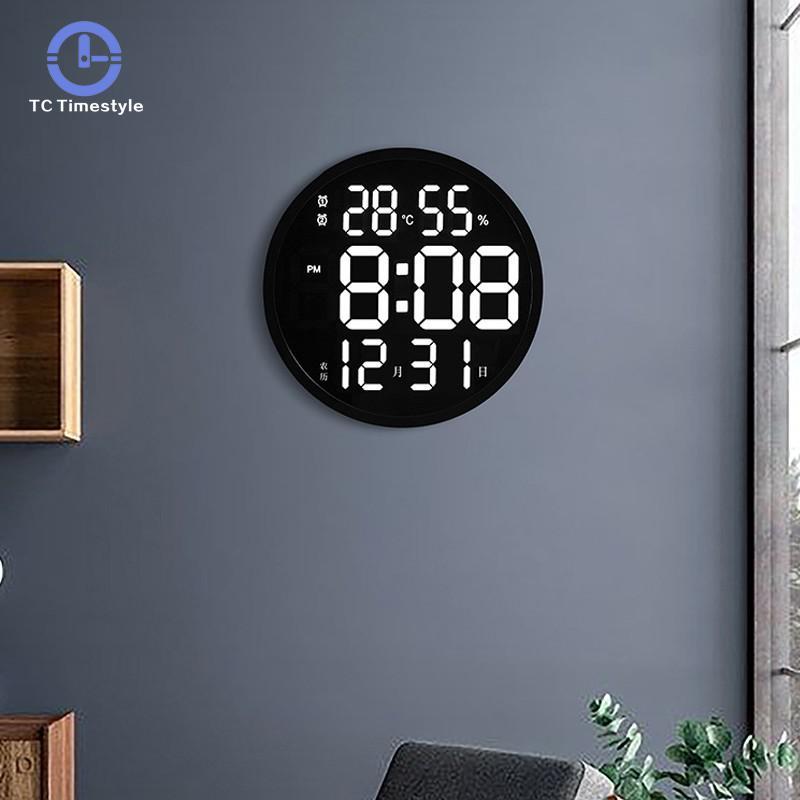 

12 Inches Wall Clock Led Large Clock Mute Digital Temperature And Humidity Electronic Modern Design Living Room Decoration
