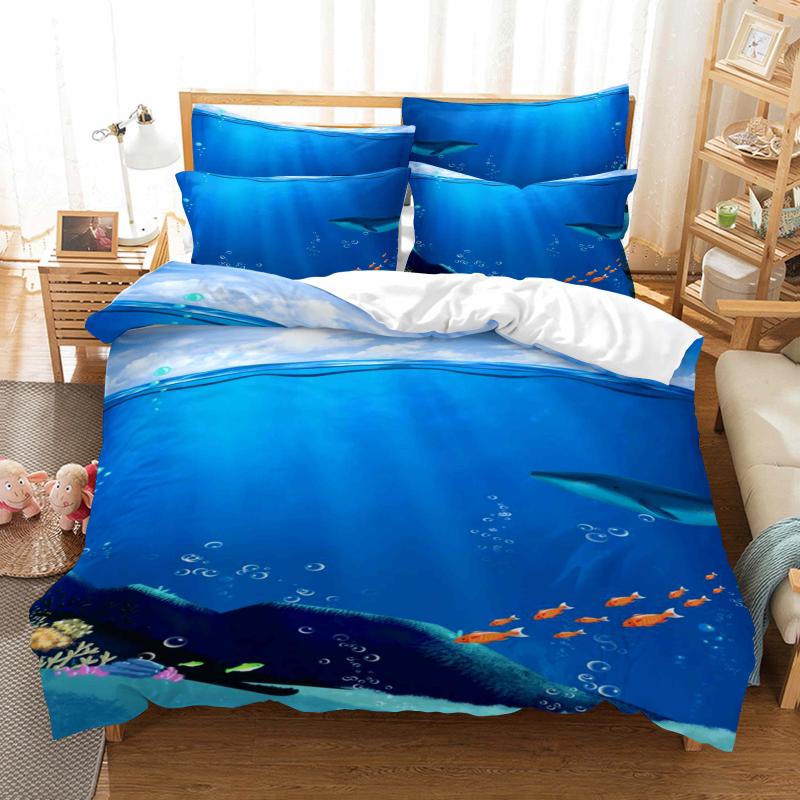 

3d Whale Printing Bedding Set Duvet Cover Set Blue and White Bed Home Textiles Fish Ocean Sea Bedclothes