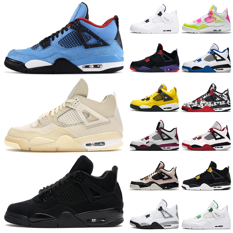 

Top Fashion Basketball Shoes 4 4s Sail Black Cat Mens Womens Sport Jumpman Cactus Jack Royalty Pure Money Purple Metallic Trainers 36-47, D35 royalty 36-47