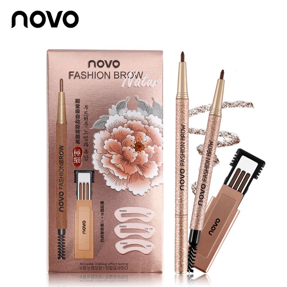 

NOVO Waterproof Long Lasting Eyebrow Pencil With 3pcs pencil Refill+3pcs Eye Brow Templates Beauty Makeup Tool Kit 4 Colors, Customize