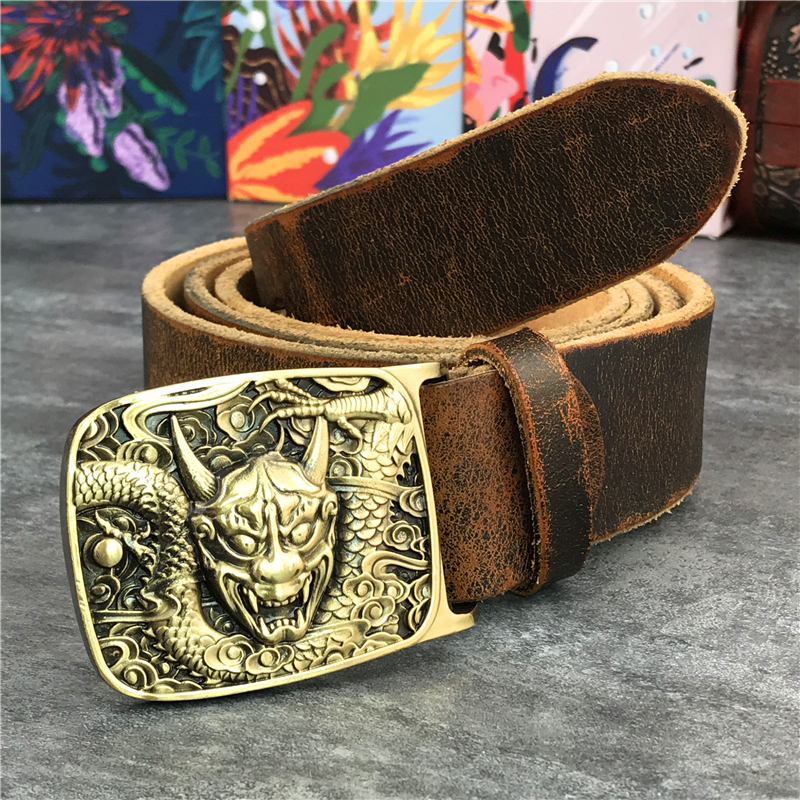 

Skull Bronze Ceinture Buckle Belt Genuine Leather Man Courage XOHM, Black