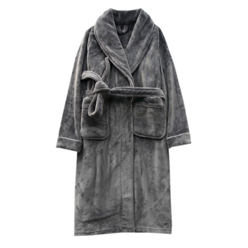 

Winter women's plus velvet thick nightgown pajamas home wear bathrobe flannel Japanese warm long sleeves 2020 new, Gray