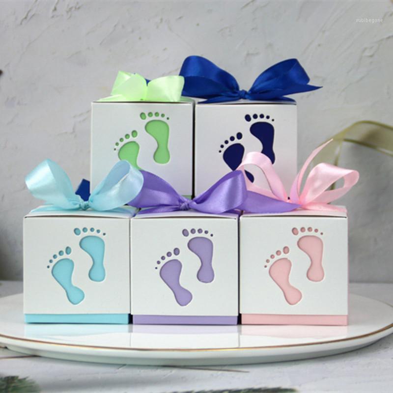 

10pcs Baby Shower Decoration Baby Foot Candy Box Kids Birthday Boy Girl Party Favor Pink/Blue Laser Dragee Packaging Gift Box1