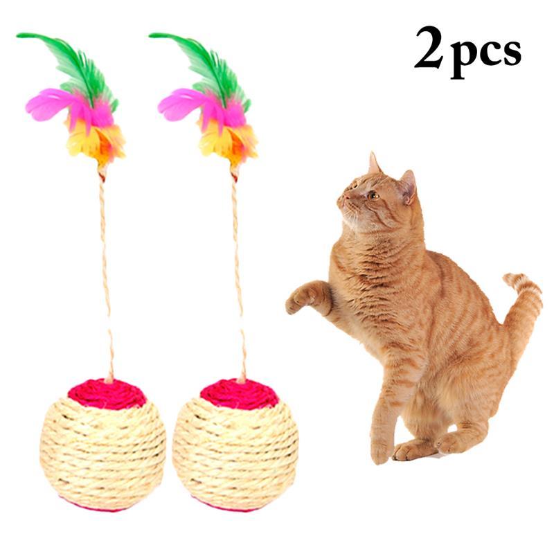 

Pet Cat Kitten Toy Rolling Sisal Scratching ball Funny Cat Kitten Play Dolls Tumbler Ball Pet Toys Feather Toy Dropshipping