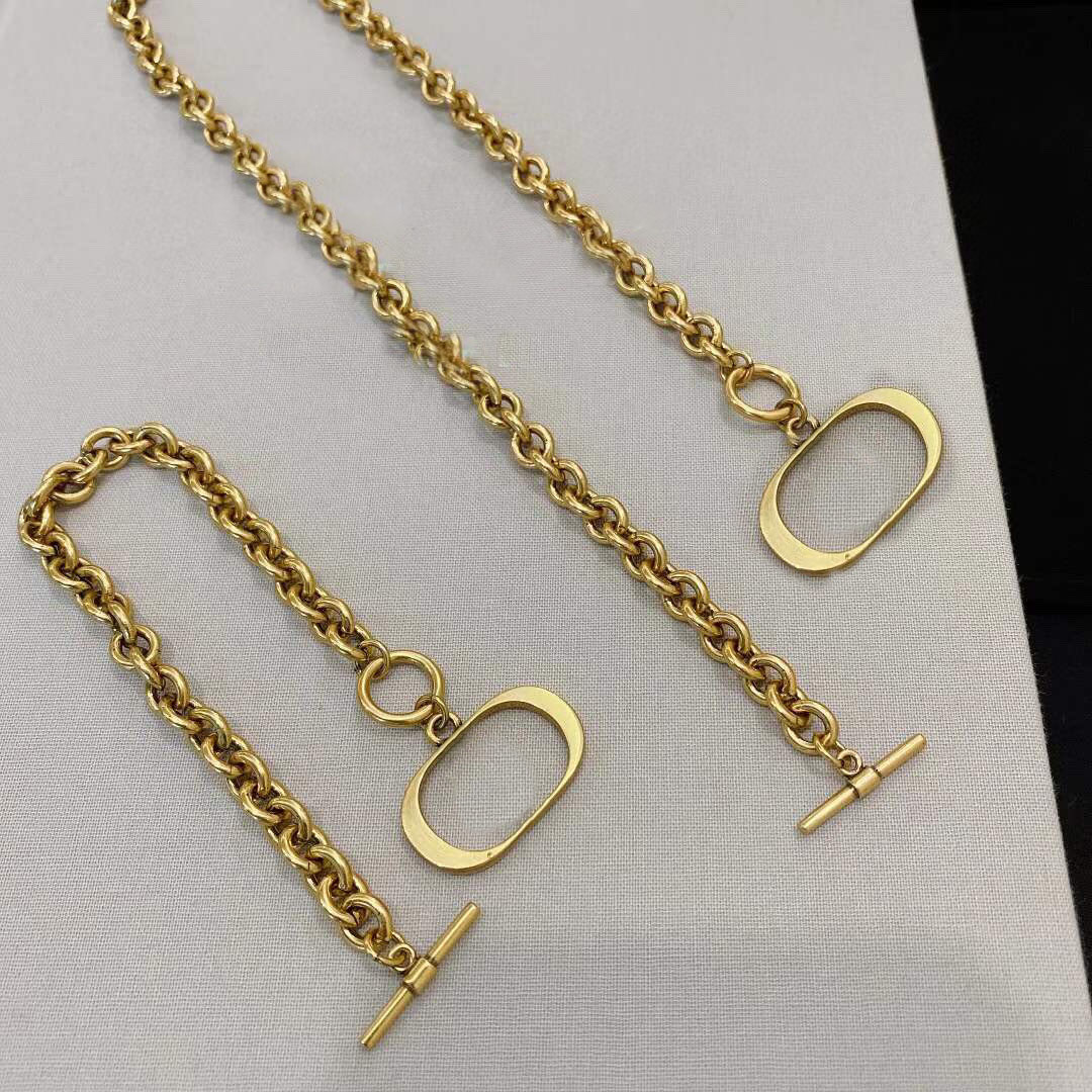 

Fashion letter gold chain necklace bracelet for mens and women Party lovers gift hip hop jewelry With BOX