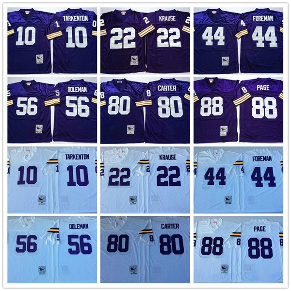 

NCAA Vintage Retro #10 Fran Tarkenton 22 Paul Krause 44 Chuck Foreman 56 Chris Doleman 80 Carter 93 Randle 28 Peterson Mens Jerseys, Black;red