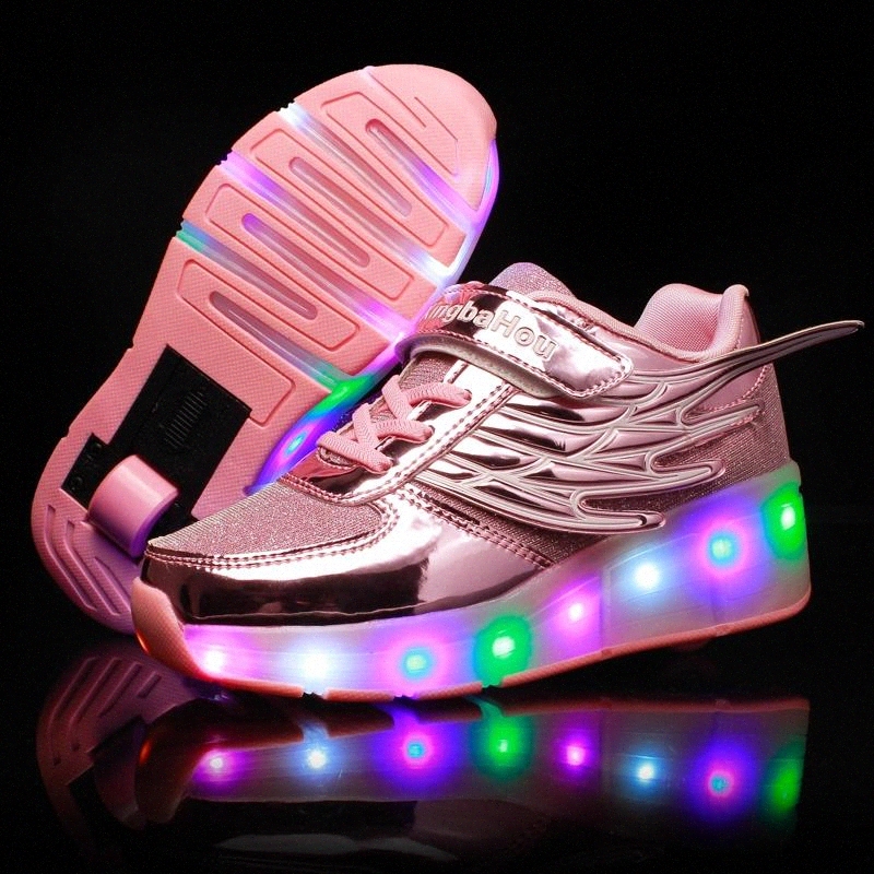 

New Pink Gold Silver Child Fashion Girls Boys LED Light Roller Skate Shoes For Children Kids Sneakers With Wheels One wheels #oI0R