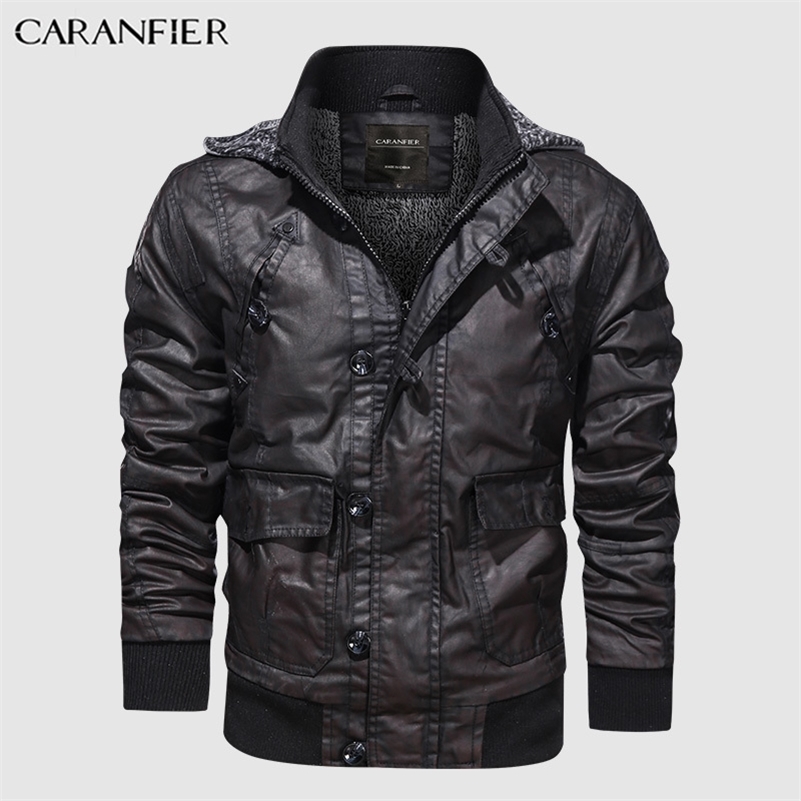 

CARANFIER Mens Winter Fleece Jackets Warm Hooded Coat Thermal Thick Outerwear Male Military Jacket Mens Brand Clothing S-3XL 201105, Black