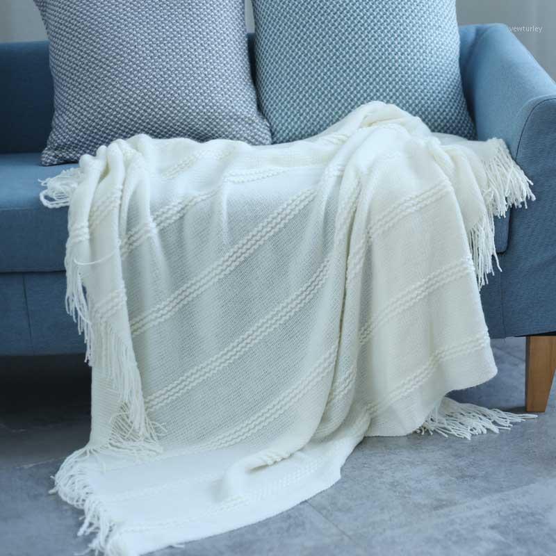

Stripe Home Blanket Air-conditioned Room Tassel Tippet Sofa Coverlet Nap Quilt Comforter1