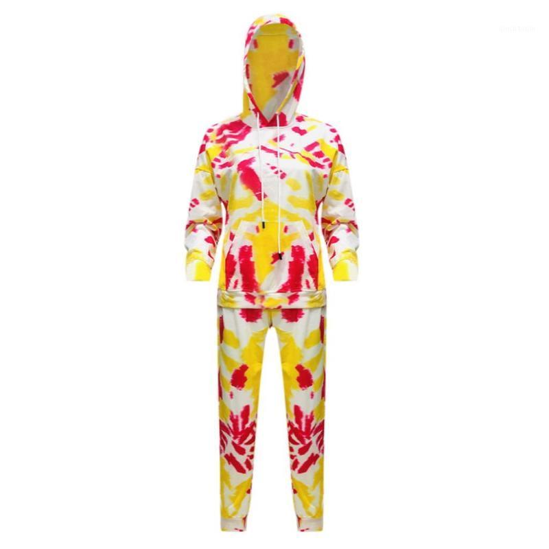 

Fall Winter Pathwork Hooded Women' Loose Casual Print Tie-dyed Pocket Long Hoodie Warm Pants Sweater Sets Tracksuits Outfits1, Multi