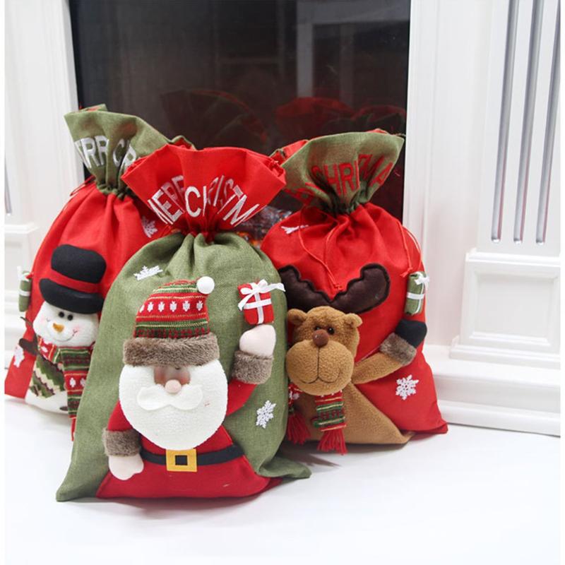 

2020 Christmas Large Doll Linen Gift Bag Christmas Backpack Holiday Gift Bag Santa Claus Pouches New Year 2021 Party Decoration