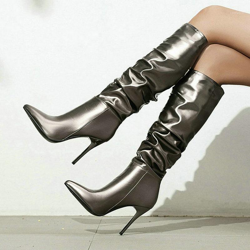 

Plus Size 34-43 Knee High Boots Women New Design Fur Warm Winter Shoes Women Fashion High Heel Botas Woman Footwear1, Gold