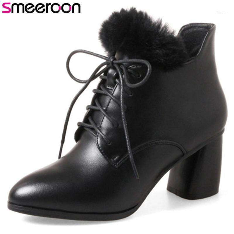 

Smeeroon popular high heels autumn winter boots lace up women boots round toe ankle for women wedding shoes1, Black