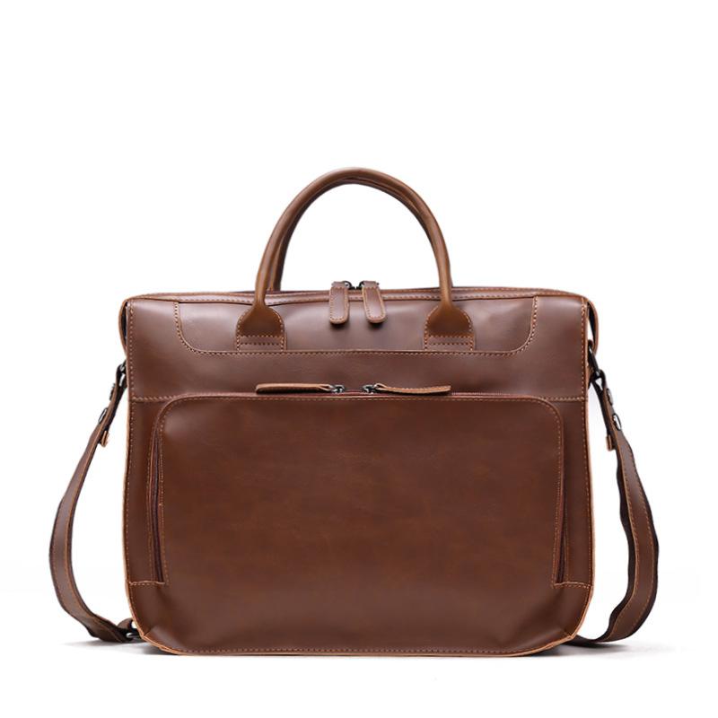 

2020 Newest Men Briefcase Business Shoulder Bag Leather Messenger Bags Computer Laptop Handbag Bag Men's Travel Bags, As picture