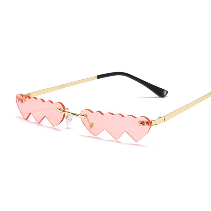 

Vintage Siamese Heart Sunglasses Women Luxury Fashion Pink Rimless Rectangle Sun Glasses For Female Mirror Brand