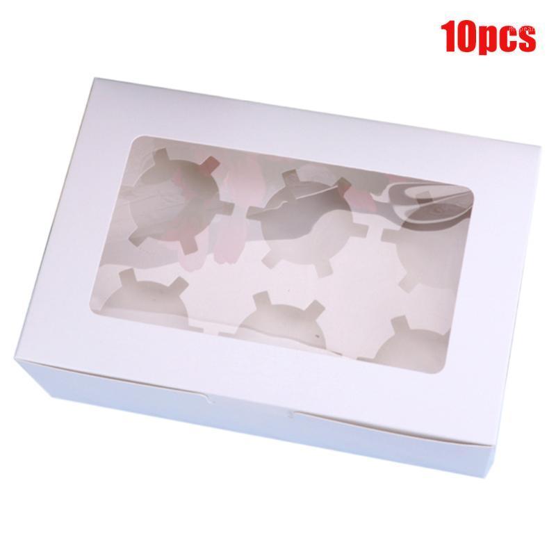 

10pcs Wedding Party Bakery Display Storage 2 4 6 Holes Cupcake Box Packaging Dessert Gift Case Clear Window Paperboard Container1