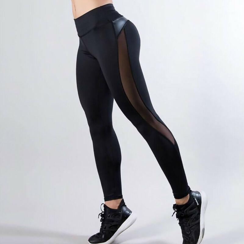 

Ladies Black High Waisted GYM Joggers Sports Leggings Yoga Pants For Women Girls Mesh Patchwork Yoga Pant1