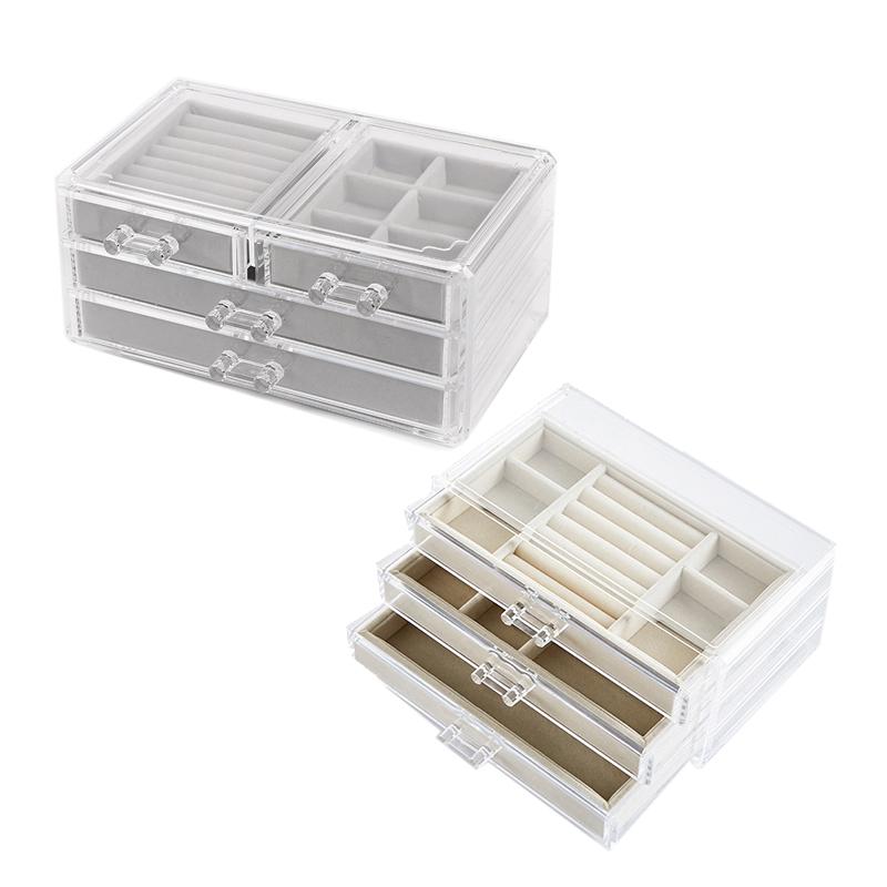

LJL-Dustproof Jewelry Storage Box Display Box Ladies Pendant Watch Display Stand Home Earring Necklace Jewelry, Gray