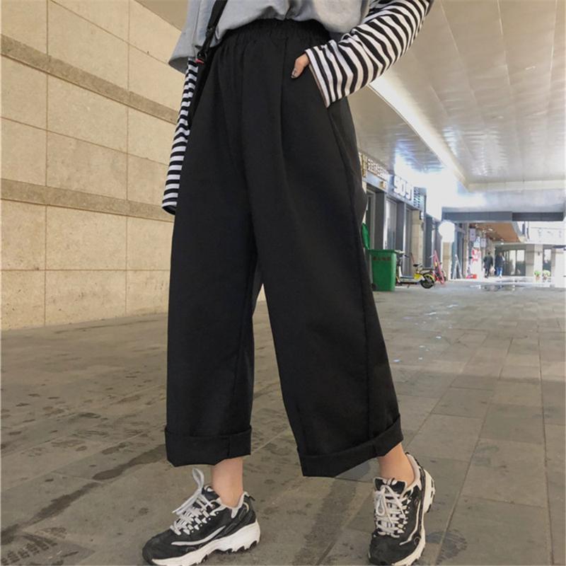 

2021 Women Casual Plain Wide Leg Pants Summer Loose Skin-friendly Straight-leg Trousers High Waist Ladies Solid Color Sport, Black