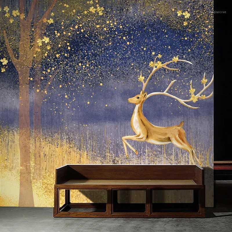 

Drop Shipping Custom Mural Wallpaper For Bedroom Walls Roll 3D Golden Elk Art Wall Painting Background Decoration Paper1, As pic