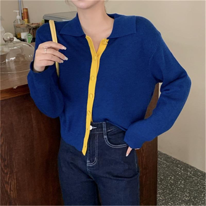 

Blue Knit Short Cardigans Women Autumn Simple New Casual Hit Color Loose Females Sweaters Jackets Minimalist Ladies Sweater, Pink