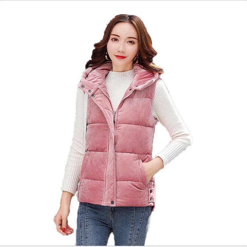 

Plus Size 4XL Fashion Pleuche 2020Autumn Winter Women Short Vest Female Hooded Down Cotton Vest Slim Warm Outerwear TopQ668, Black