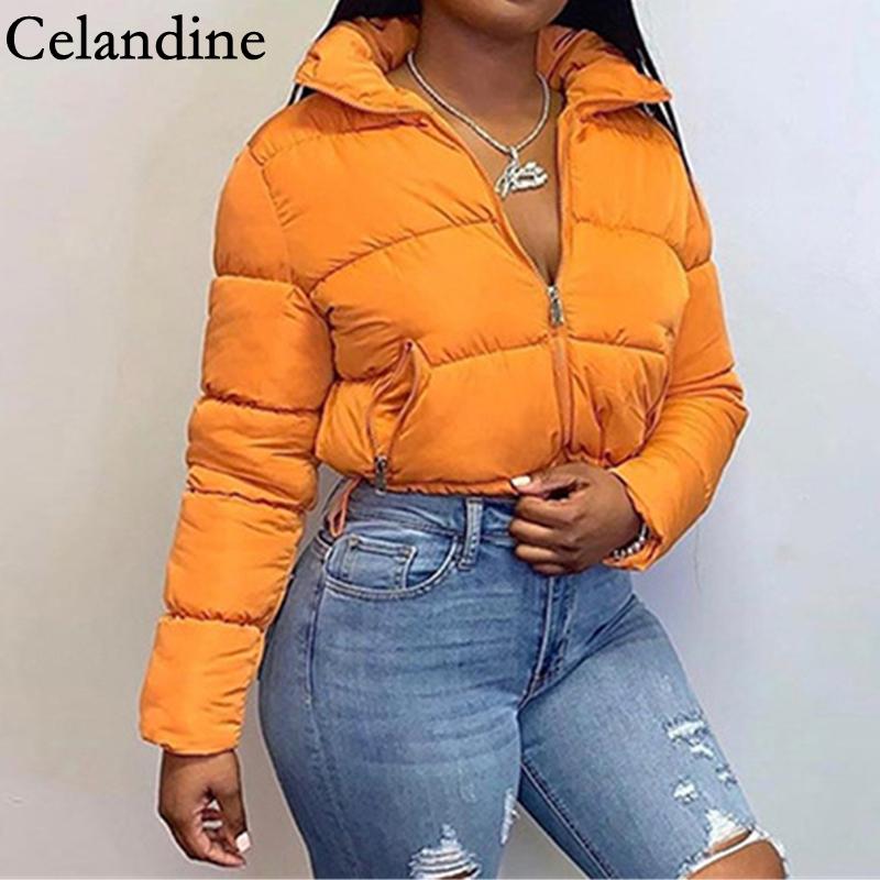 

Women' Down & Parkas Celandine Black Long Sleeve Puffer Jacket Woman Winter 2021 Cropped Bubble Coat Women Fashion Casual Thick Warm Outwea, Orange