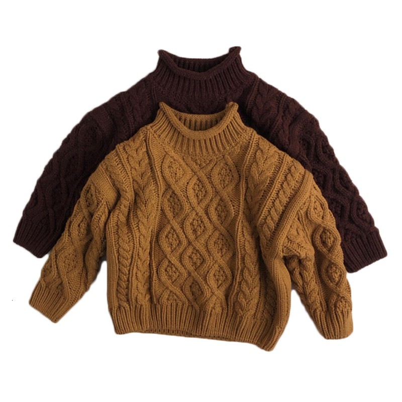 

2021 Spring New Boys Clothes Baby Sweaters Solid Color Girls Knitted Pullover Turtleneck Sweater Kids Casual Knitwear L0r6, Brown